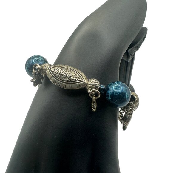 Handcrafted Silver & Blue Charm Bracelet With Beads - Picture 3 of 6